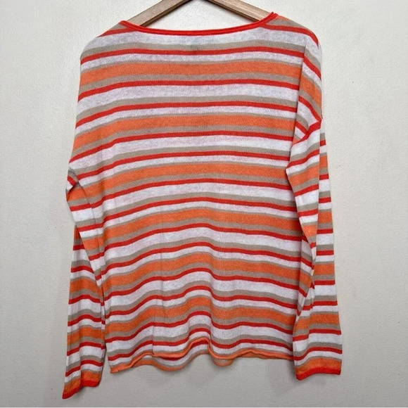 Tommy Bahama Womens Medium Linen Orange Stripe Long Sleeve Top - Picture 12 of 12